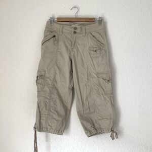 Sonoma Capri Cargo Pants Women 2 Tan Khaki Stretch Pockets Outdoor Hiking Camp